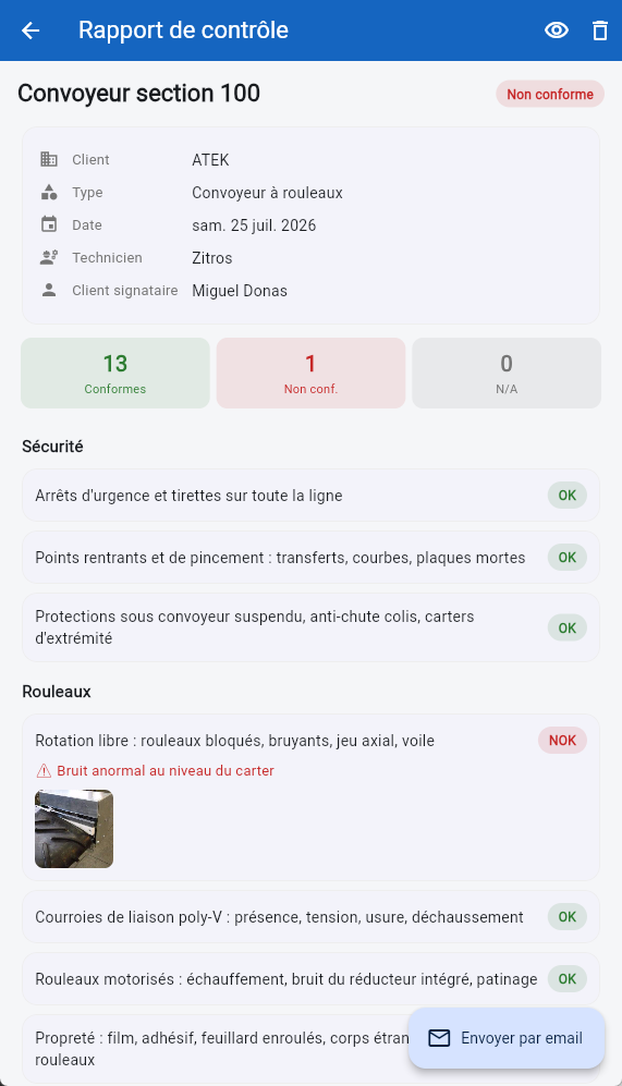 Rapport de contrôle avec checklist