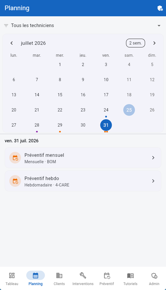 Planning d'équipe
